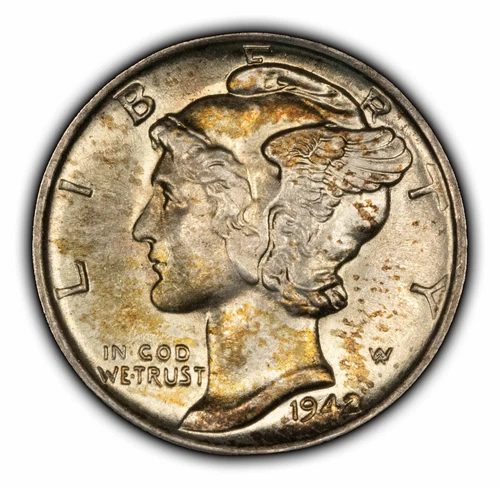 1942 10c Mercury Silver Dime - Unc - Luster - Subtle Toning - SKU-Y4436