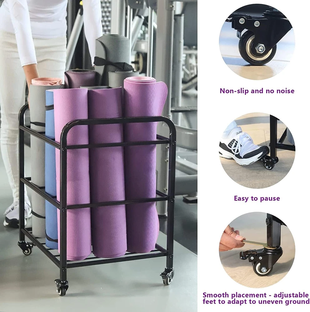 Yoga Mat Storage Rack, Home Gym Studio Organizer Cart for Foam Roller, Yoga Stra