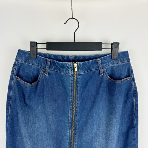 Chico's Womens Pencil Skirt Sz 0 US 4 Blue Denim Full Front Zip Pockets Straight - Picture 3 of 12