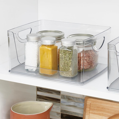 Stackable Open-Front Storage Bin with Handles for Kitchen, Clear, Made in USA