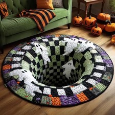 Halloween 3D Vortex Round Rug Novelty Ghost Skeleton, 3D Optical Illusion Rugs
