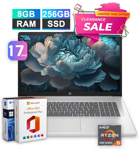 NEW HP Pavilion Laptop Computer 17.3 AMD Ryzen 5 8GB RAM & 256GB SSD Office 2024