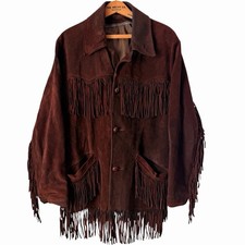 Vintage 1970s Brown Suede Leather Fringe Western Jacket Ranch L