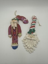 Vtg Santa Claus Clay Dough Christmas Ornaments, Whimsical, Folk Art