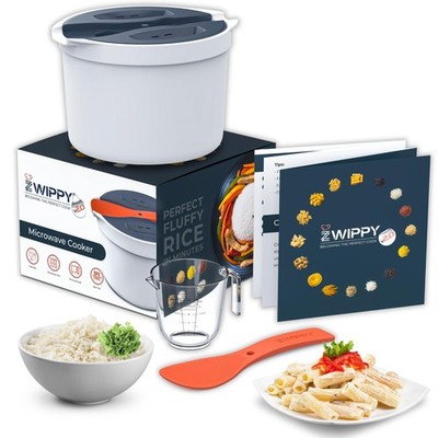 Microwave Rice Cooker Steamer and Pasta Cooker with Strainer - Mess-Free Desi...