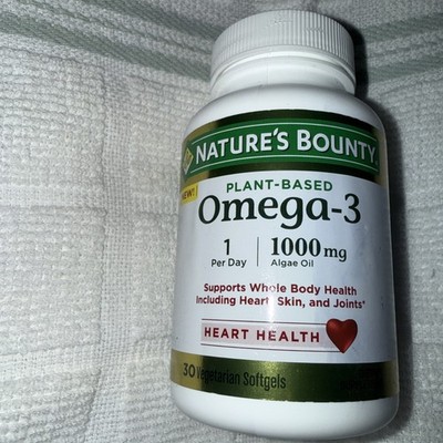 Nature's Bounty Vegan Omega 3 30 Softgels Algae Oil Heart Skin Joint Health