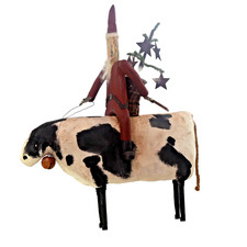 vtg folk art ORIGINAL Dan DiPaolo Whirligig Santa on Cow Xmas sculpture 20x16 vtg folk art ORIGINAL Dan DiPaolo Whirligig Santa on Cow Xmas sculpture 20x16 - Image 1