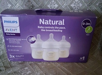 New-Philips Avent Box Of 3 Slow-4 Oz Natural Response-Bottles-0-3m-Anti-colic