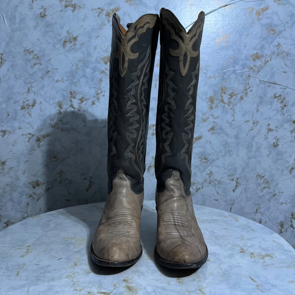 J Chisholm Mujer Talla 8.5M Zapatos Marrón Gris Cuero Hasta la Rodilla Bota Vaquera Occidental Foto 2 de 4