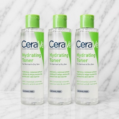 3 x CeraVe Hydrating Facial Toner Alcohol-Free Fragrance-Free Normal To Dry Skin
