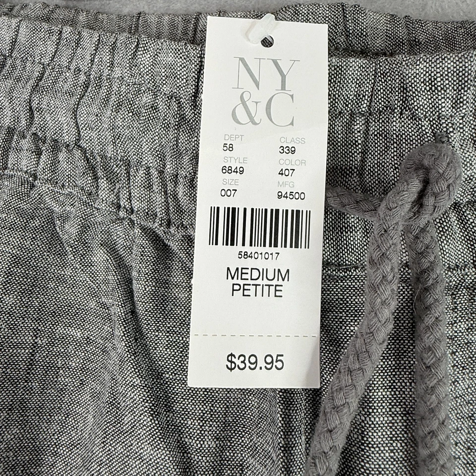 Pantalones NY&C Mezcla de Lino Para Mujer Medianos Pequeños Gris Cintura Elástica Minimalista Boho Foto 2 de 4
