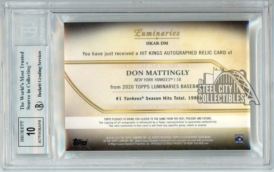 Don Mattingly 2020 Luminaries Hit Kings Bat Autograph Card #HKAR-DM 9/15 BGS 9 - Image 2 of 2