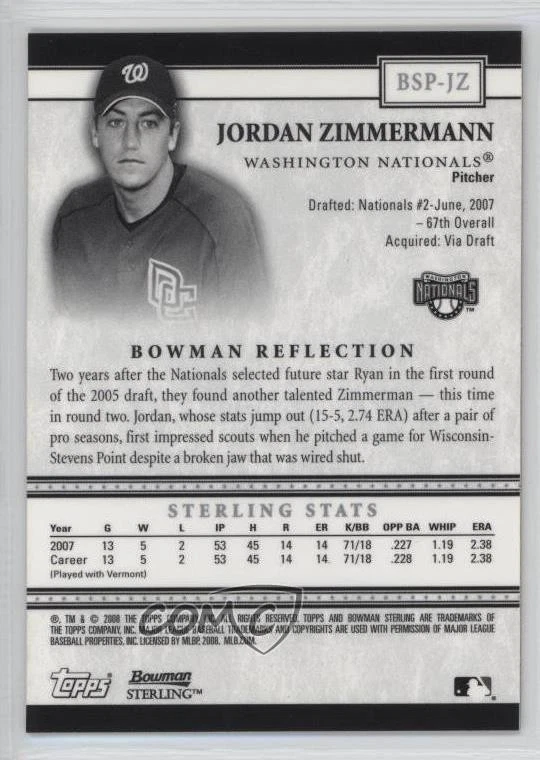 2008 Bowman Sterling Prospects Jordan Zimmermann #BSP-JZ - Image 2 of 2