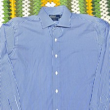 Polo Ralph Lauren Regent Custom Fit Shirt Mens 16.5 34/35 Blue Striped Button Up