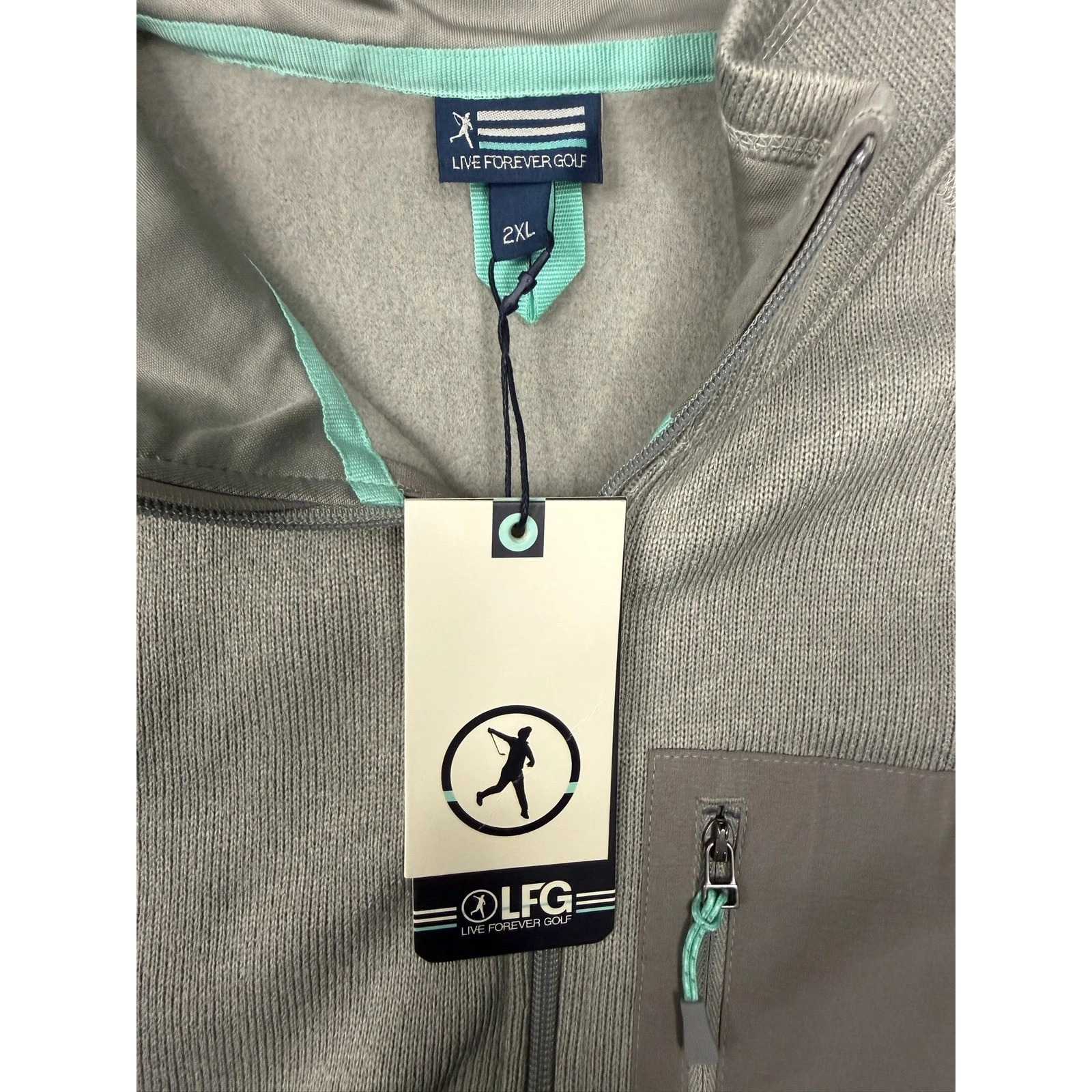 Live Forever Golf Mens 2XL Full Zip Fleece Vest Tan Khaki Mint Green LFG NWT image 2