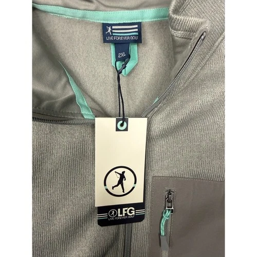 Live Forever Golf Mens 2XL Full Zip Fleece Vest Tan Khaki Mint Green LFG NWT image 2