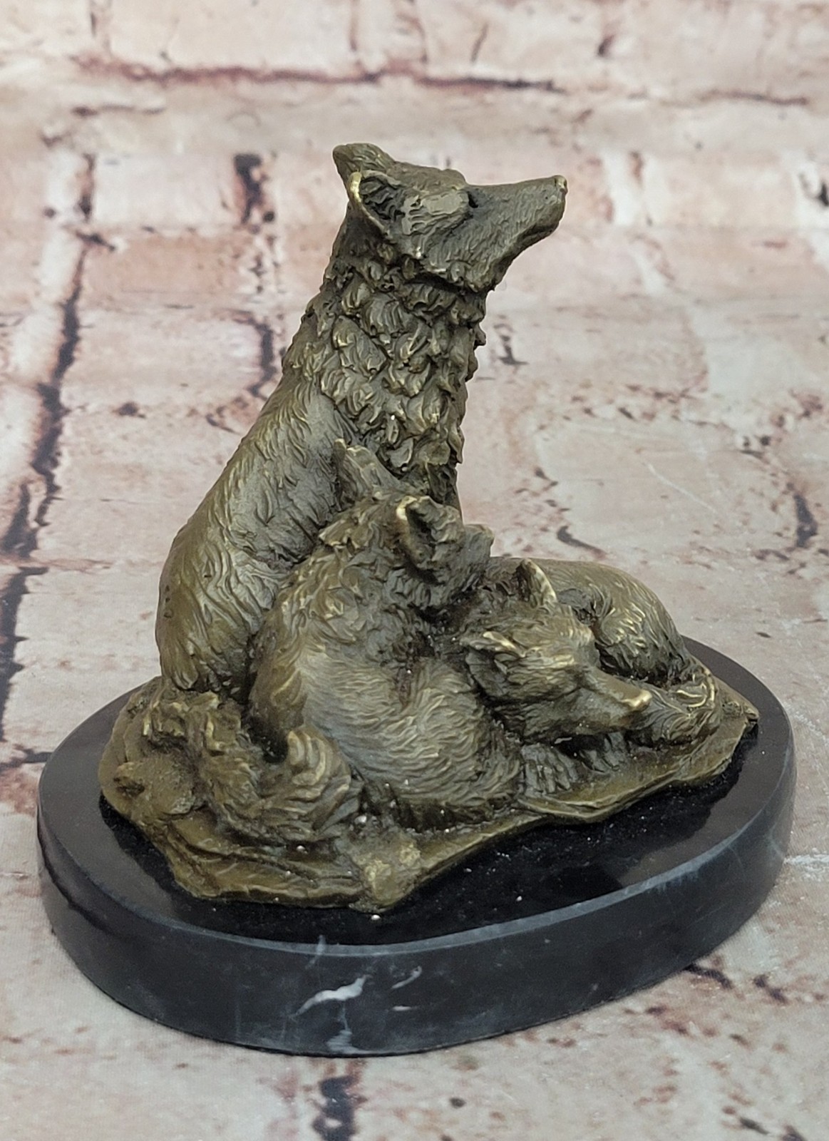 Art Deco Mother wolf with Two Cubs Bronze Sculpture Hot Cast Vienna Statue Gift