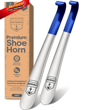 Metal Shoe Horn Long Handle for Seniors, Shoehorn Large, 16.5" Navy 2 Pack