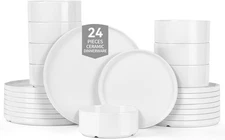 24 Piece Porcelain Dinnerware Plates & Bowls Set Dishwasher/Microwave Safe 