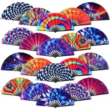 FairySandy 20 Pcs Rave Fans Bulk Large Folding Hand Fans with Plastic Ribs fo...