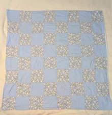 Vintage Blue Floral Patchwork Baby Quilt Security Blanket Throw 33x33