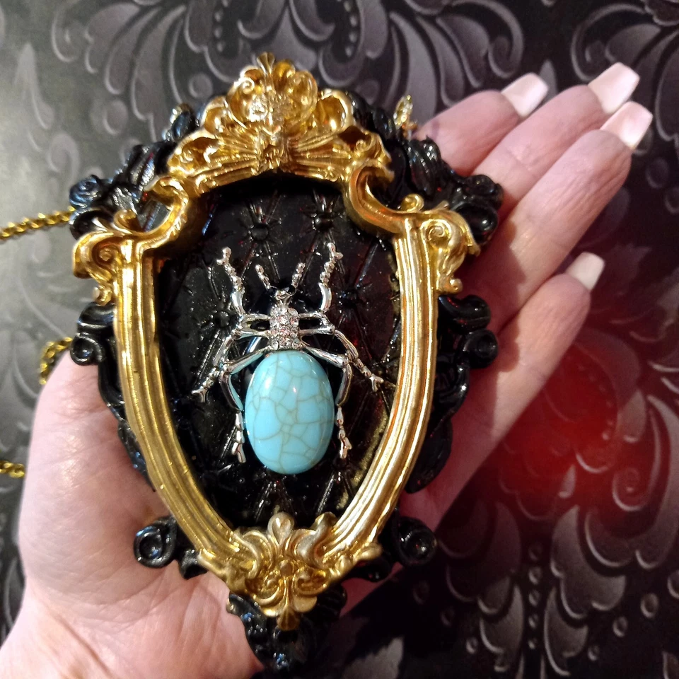 collar mujer colgante art deco nuevo talismán suerte joyería de lujo araña azul Foto 4 de 4