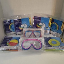 Spring Summer Pool Bundle-Beach Ball, Swim Rings, Floating Cup Holders, Goggles