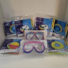 Spring Summer Pool Bundle-Beach Ball, Swim Rings, Floating Cup Holders, Goggles