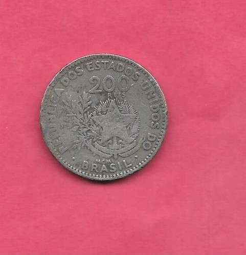 BRAZIL KM504 1901 VF-VERY FINE ANTIQUE OLD CIRCULATED 200 REIS COIN