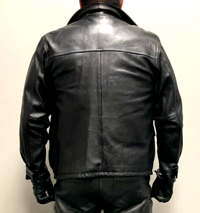 Men's Trader Bay Black Leather Car Coat Size Medium | eBay