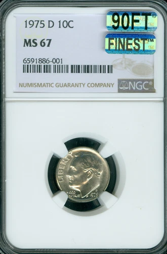 1975 D ROOSEVELT DIME NGC MS67 PQ MAC 90FT MAC FINEST & SPOTLESS $1,500 IN FT*