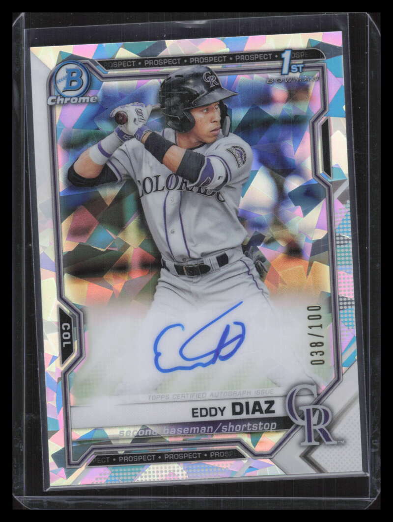 2021 Bowman Chrome Autographs Atomic Refractor Eddy Diaz Rookie Auto 38/100