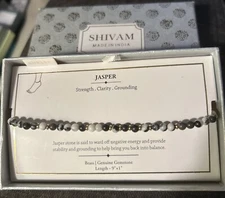 SHIVAM INDIA JASPER GENUINE GEMSTONE BEADED & BRASS ANKLE BRACELET~New In Box!