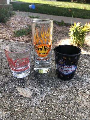 Lot of 3 ~ Las Vegas Themed Shot glasses Hard Rock