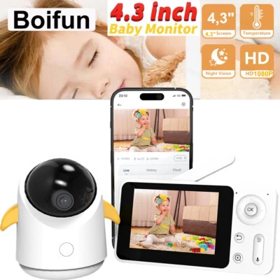 MARKENLOS Boifun WLAN Babyphone mit Kamera und APP 4,3 Zoll Baby Monitor Baby Camera PTZ