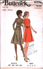 6470 Vintage Butterick Sewing Pattern 1970s Semi Fitted A Line Dress UNCUT 14 FF