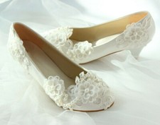 Gorgeous Unique Ivory White Lace Wedding Bridesmaid Bridal shoes 2" 3  heels