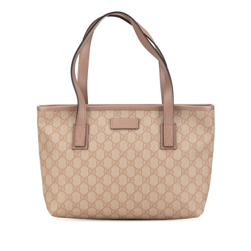Sac fourre tout GUCCI GG Supreme beige PVC cuir 211138 or quincaillerie femme occasion