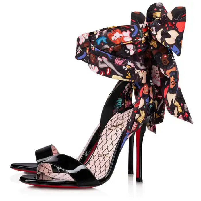 Christian Louboutin Fetish Du Desert 100 Black Lace Up Tie Sandal