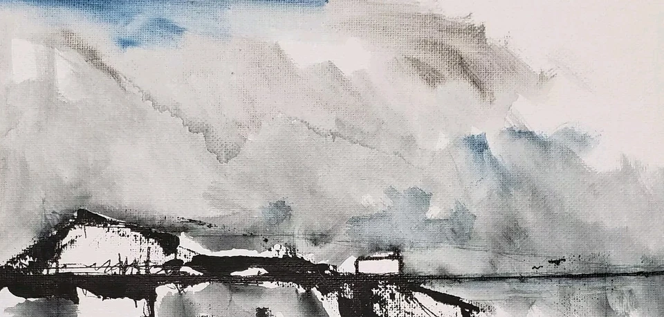 No.632 Original Abstract Modern Minimal Landscape Painting By K.A.Davis - Image 3 of 4