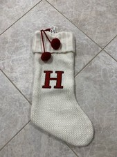 Heavy Duty Knitted Monogram Christmas Stocking Letter H White 18" New With Tag