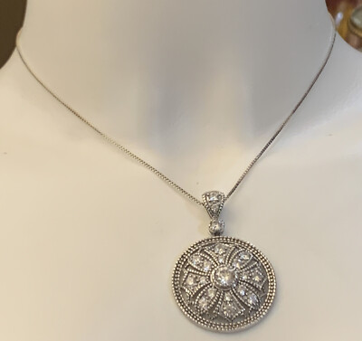 Sterling Silver DIAMONIQUE DQ CZ Pave Cubic Zirconia 16  Necklace