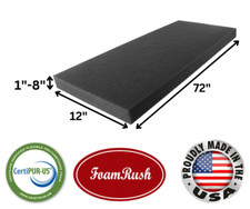FoamRush 12" x 72" Charcoal High Density Upholstery Foam Cushion Medium Firm USA