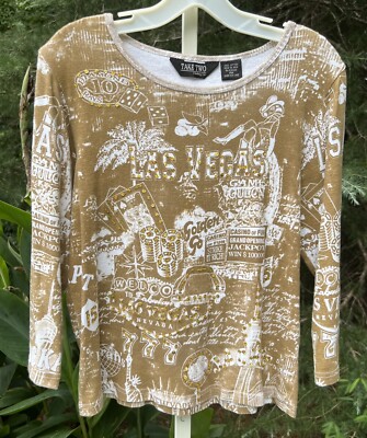 Take Two Sz PM Cotton Las Vegas Casino Gambling Dice Sequins Womens Top Petite