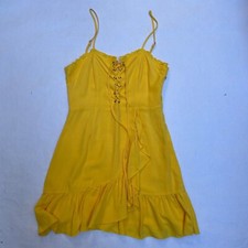 Etophe Studios Windsor Yellow Lace-up Front Spaghetti Strap Midi Dress Size L.