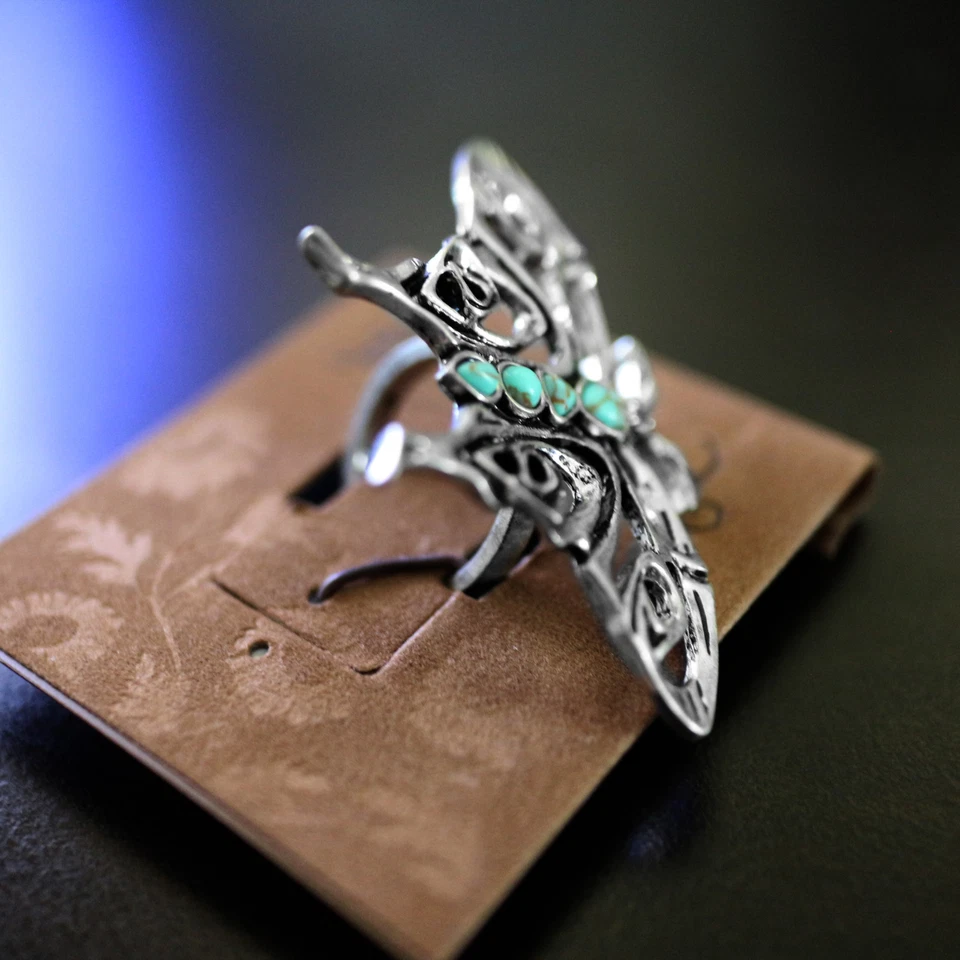 Anillo NUEVO CON ETIQUETAS LUCKY BRAND 3D Mariposa Plata Turquesa Talla 7 NUEVO Foto 4 de 4