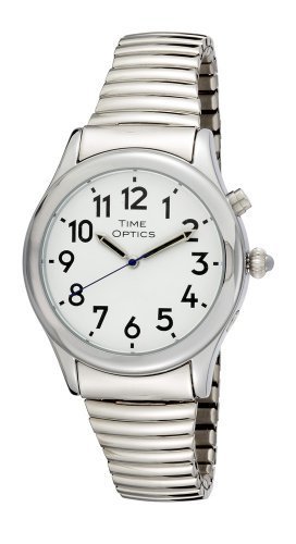 TimeOptics Men's Talking Silver-Tone Day Date Alarm Flex Band Watch # GWC021ST