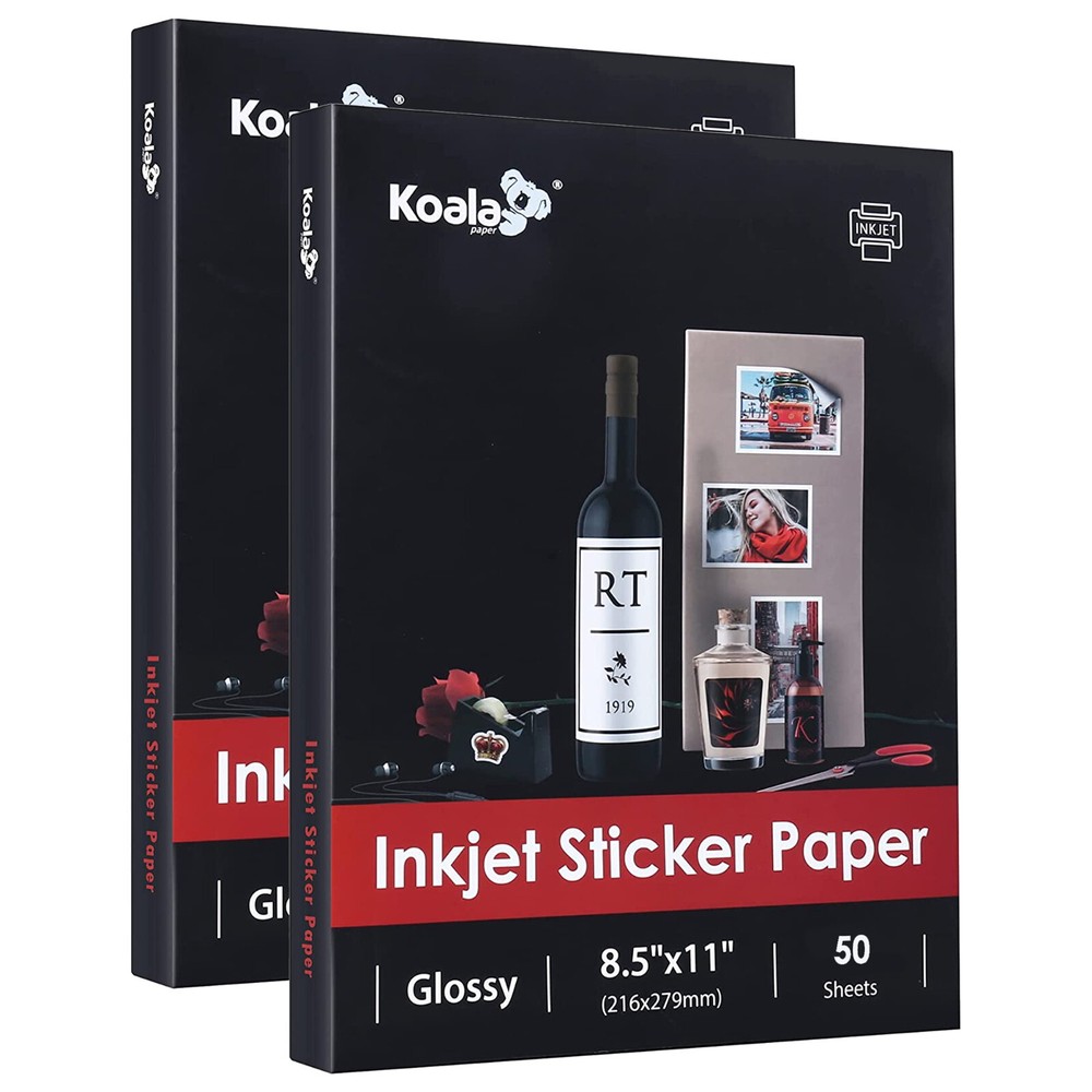 Koala Inkjet Glossy Sticker Paper Label Sheet Pack 8.5x11 100 Sheets