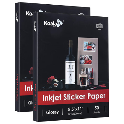 Koala Glossy Sticker Paper for Inkjet, Adhesive Photo Paper 8.5x11 100 Sheets