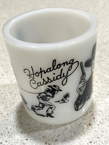 Vintage Hopalong Cassidy Milk Glass Mug Black Graphics Child’s Cup UNUSED MINT - Picture 3 of 8